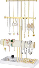 Soporte joyas 3 niveles organizador collares pulseras anillos dorado terciopelo