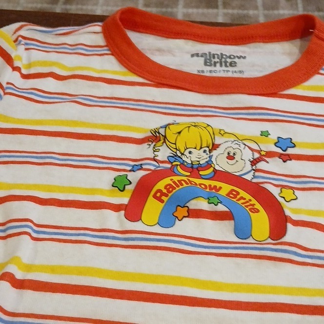 Rainbow Brite Girls XS (4/5) Striped Graphic Print Crew Neck Cotton Tee