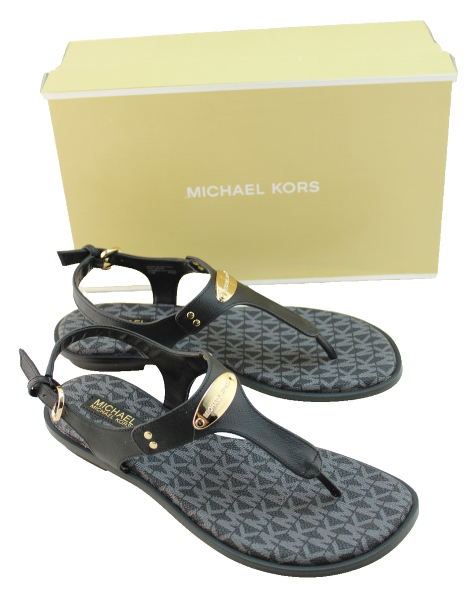 Michael Kors マイケルコース　サンダル　 7.5 MICHAEL KORS Size 7.5 MK Plate Logo Thong Black Leather Women