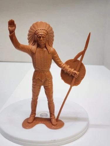 Vintage 1964 Louis Marx Figure Plastic Marked American Indian Chief Western 4