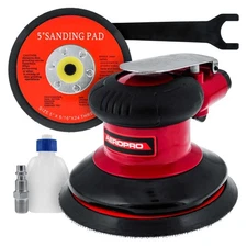 5" Dual-Action Random Orbit Air Palm Sander with PSA and Hook/Loop Backing Pads