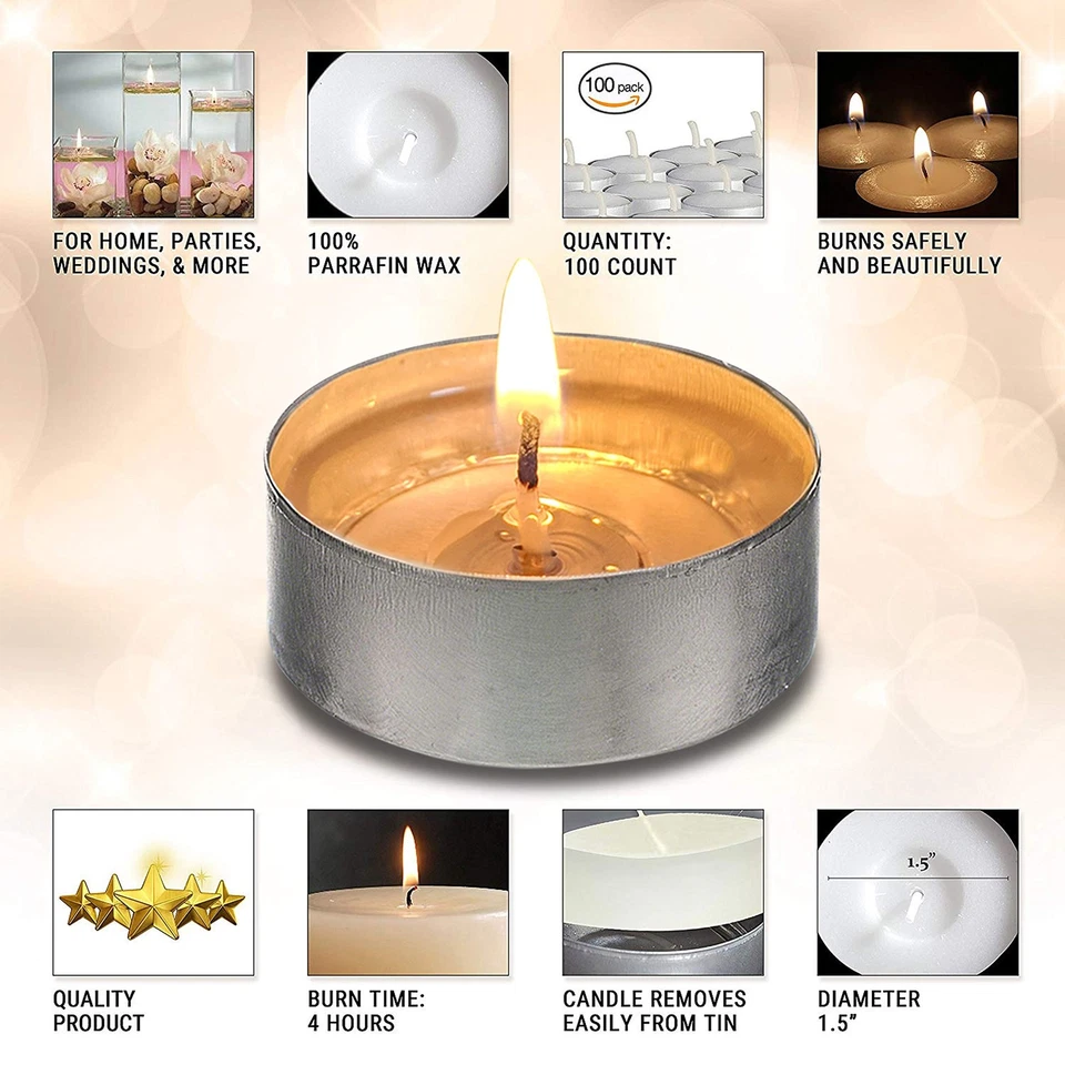 Velas OHR CANDLES Tealight - Pacote com 100 velas a granel Tea Lights - Branco Teali... - Imagem 2 de 4