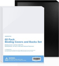 60 Pack Binding Covers and Backs Set, 8.5 x 11 Inches, 30P Clear PVC Covers (10