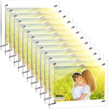 12 Pcs Acrylic Picture Frame 5 x 7 Clear Floating Photo Frames with Stand, Fr...