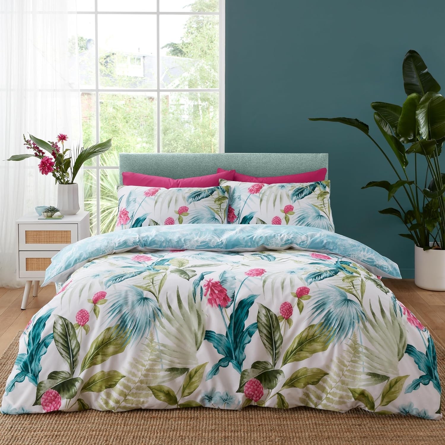 Catherine Lansfield Tropical Jungle Leave Duvet Cover Quilt Bedding Bed Set King