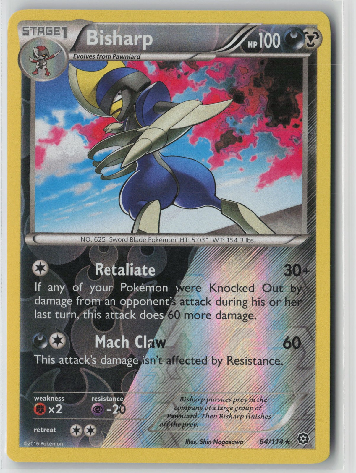 Bisharp 64/114 XY - Steam Siege Holo Rare NM Reverse Holo