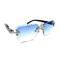 Silver Triple Cross ICED-OUT Sunglasses   Blue Statement Shades, Silver Bridge