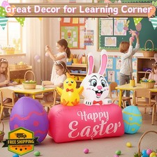 5.6FT Easter Inflatables Outdoor Bunny Eggs Chick, LED Lights