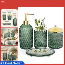 Bathroom Accessories Set 4 Piece Glass Sage Green Soap Dispenser Toothbrush