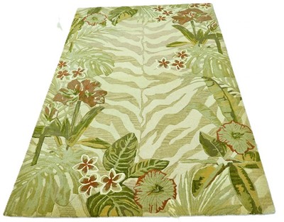 Hand-Tufted Wool Tropical Leaf Rug: Modern Botanical Area Carpet