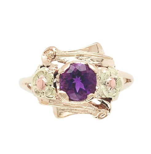 10k Tri-Color Gold Retro .53ct Genuine Natural Amethyst Ring Size 6.75 (#J7442)