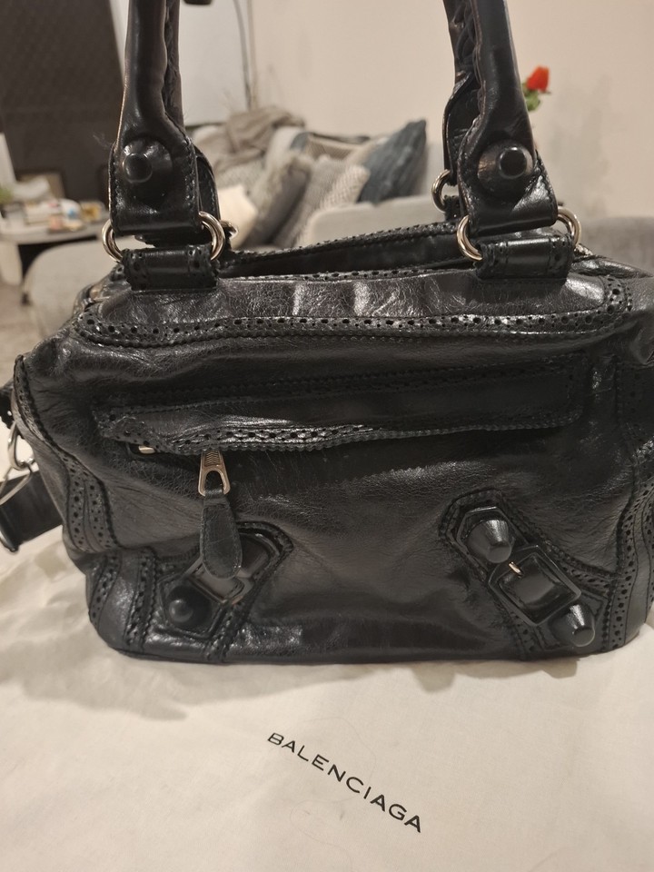 Balenciaga City Bag Black Leather Medium Satchel Top Handle Detachable Strap