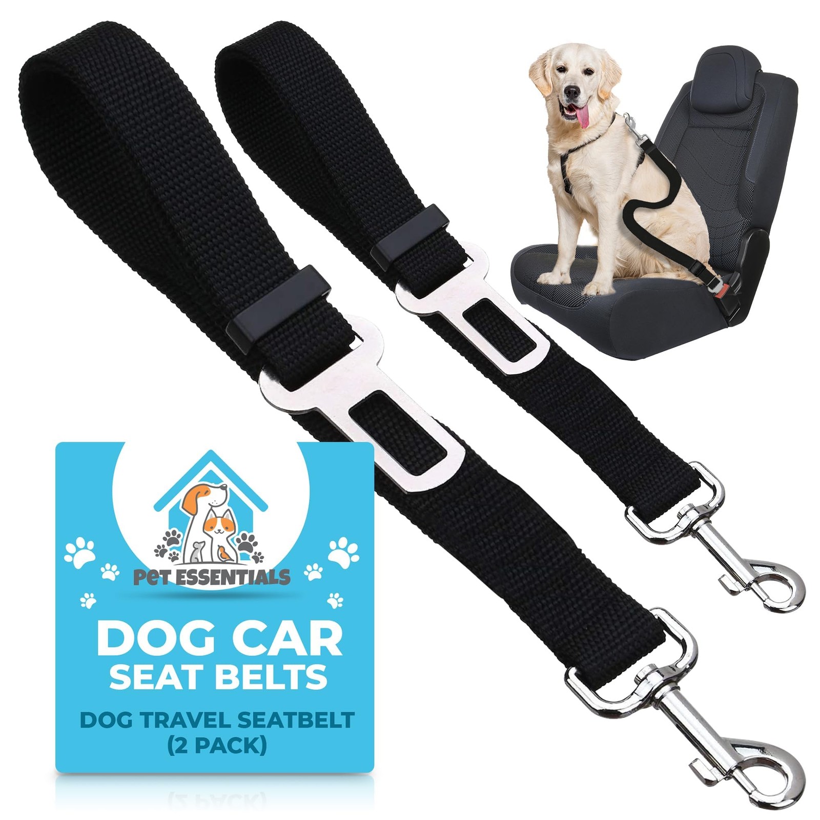 SOL 2pk Dog Seat Belts For Cars UK, 70cm Adjustable 70 Centimeters, Black
