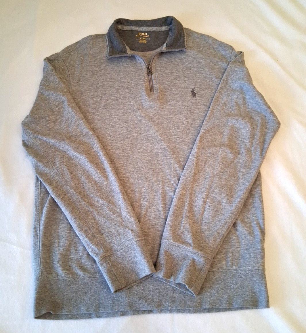 Polo Ralph Lauren Sweater Men's Medium Light Gray 1/4 Quarter Zip Pullover Pony