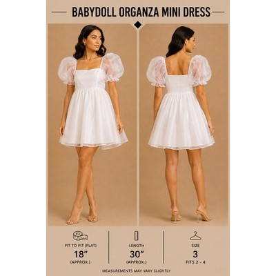 Francesca's Audrey Parks White Organza Puff Sleeve Mini Dress Small NWT