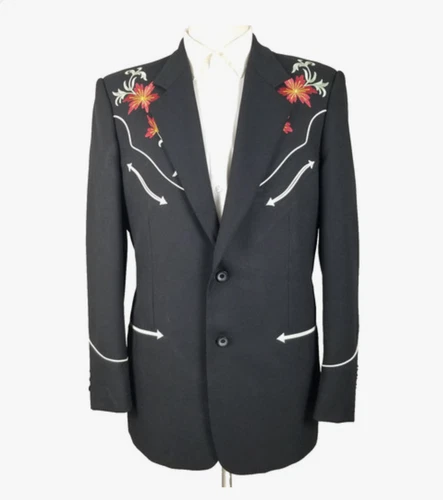 Scully Western Blazer Jacket Mens 42 Black Embroidered Floral Rodeo Cowboy Suit - product listing photo