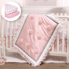 The Peanutshell Arianna 3 Piece Baby Girl Crib Bedding Set Pink and Gray NEW