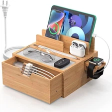 Pezin & Hulin Bamboo Charging Station for Multi Device, with Power Charger & Cab