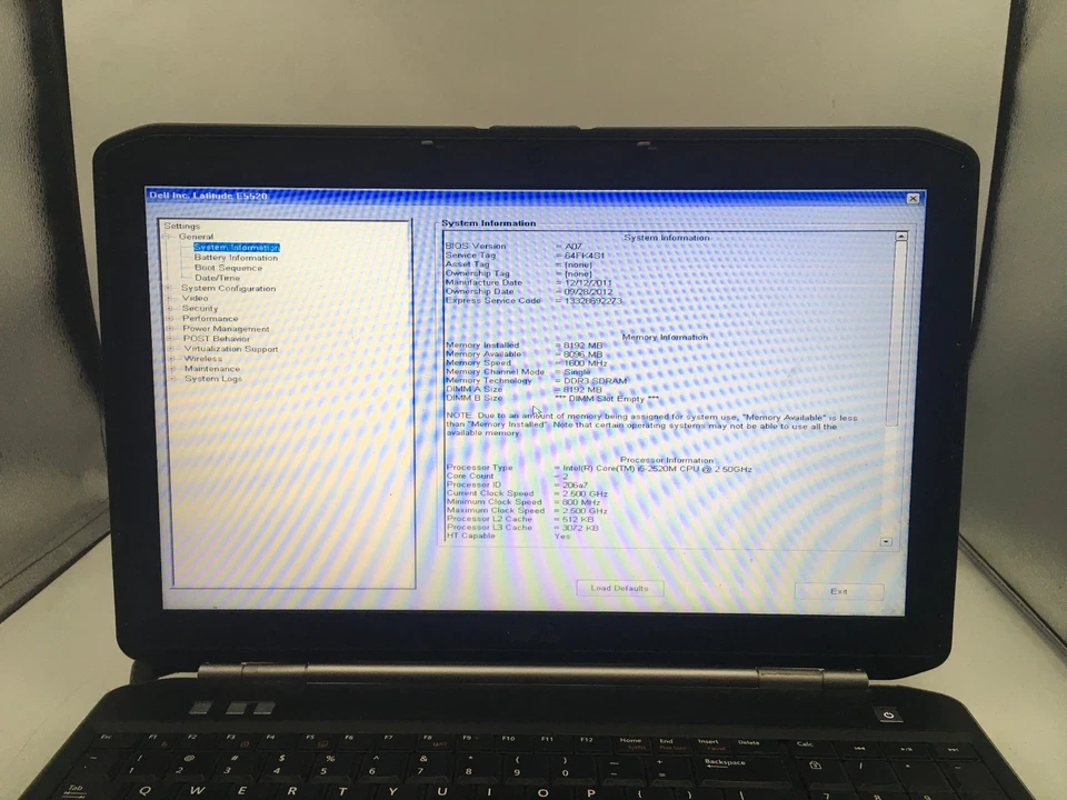 DELL LATITUDE E5520 - BOOTS TO BIOS - INTEL I5 2520M - NO RAM - NO OS -READ- BB - Image 2 of 4