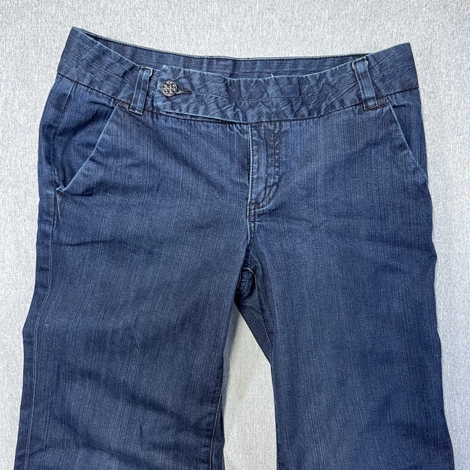 Tory Burch Bootcut Trouser Jeans Blue Denim Sz 28 Raw  Hem Wide Leg - Image 3 of 4