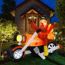 Leyndo 7 Feet Thanksgiving Inflatables Turkey Riding Motorcycle Decoration...