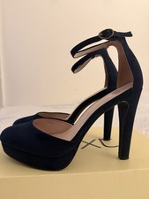 Next Navy Platform High Heel Shoes Ankle Strap UK 6.5 EU 40 Suede Court Party