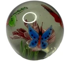 Vintage Murano Style Glass Butterflies And Flowers Paperweight