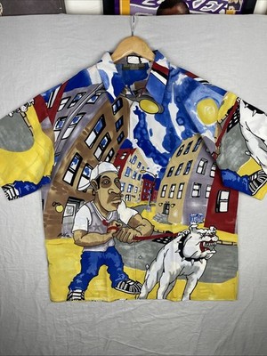 Brian Brothers Shirt Mens XL Button Up Hip Hop All Over Print Vintage Colorful