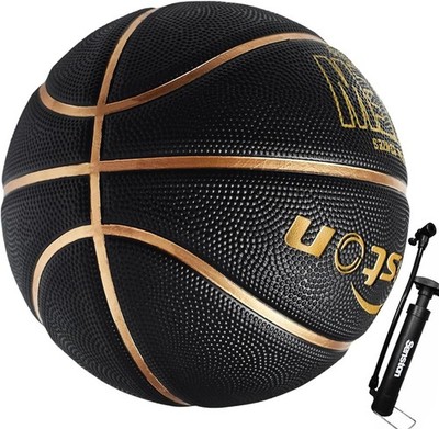 Senston Basketball Größe 7, Ball mit Pumpe, schwarz gold, Anti-Rutsch Grip Sport