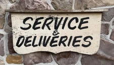 OUTSTANDING Authentic VINTAGE Wood SERVICE & DELIVERIES Trade Sign Crackle Paint