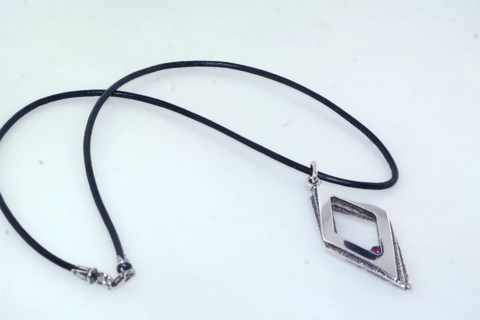 Designer Ruby Hammered Sterling Silver Diamond Sh… - image 1