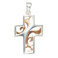 Jobo AnhäNger Kreuz 925 Sterling Silber Bicolor Vergoldet KreuzanhäNger