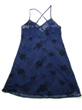 VTG Etienne Lingerie Gown Slip Womens Small Blue Floral See Through Bridal
