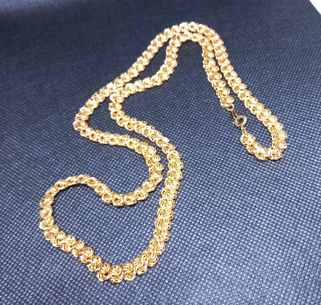Vintage Flat Fantasy Chain Necklace Gold Tone Disco 70s 80s Collar Opera 24
