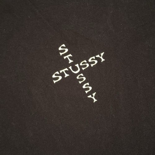 Stussy Shirt Mens M Hippy Skull and Flower Black Big Logo Y2K Double Sided - Picture 3 of 8