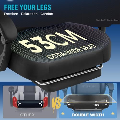 GTPLAYER Gaming Chair Fabric with Pocket Spring Cushion, Big and Tall Black