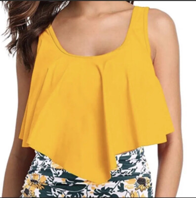 NWT Marinavida Women s Canary Yellow Ruffle front Swimsuit Top Size L