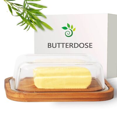 Butterdose aus Glas und Bambus, Glasdeckel, Butter Box, 250 g Butter |  eBay.de