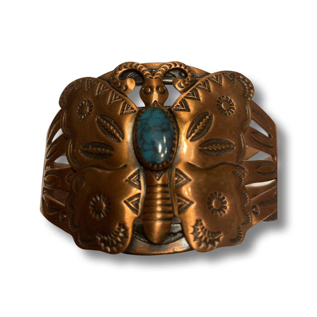 Bracelet Solid Copper Butterfly Cuff Vintage With… - image 1