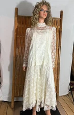 Jessica McClintock Wedding Dress 1920s Style Ivory Victorian Lace Choker Neck 16