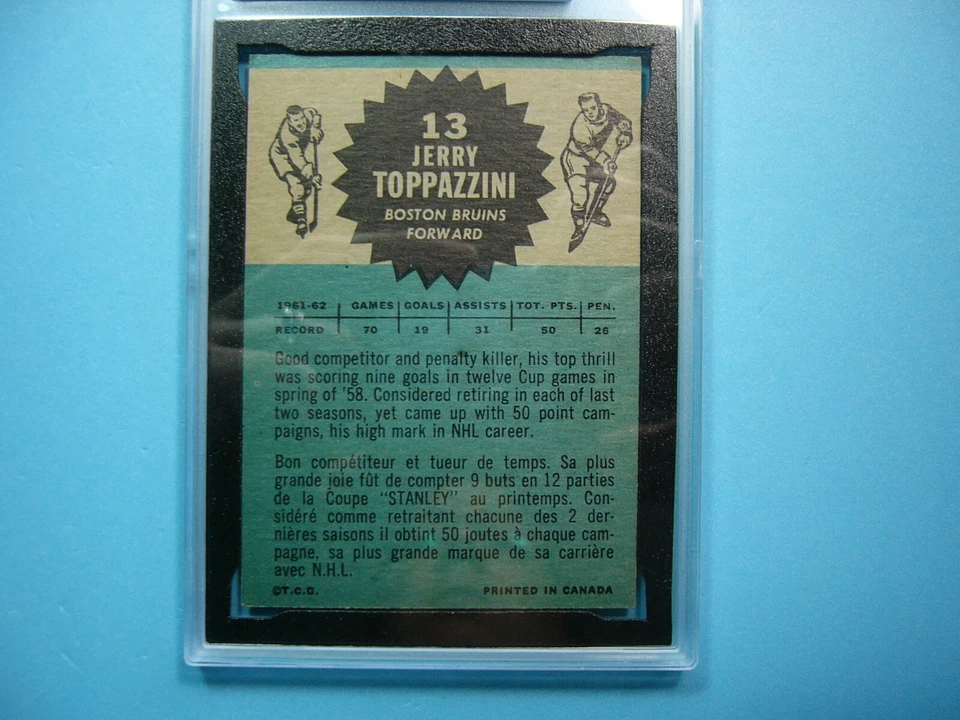 1962/63 TOPPS NHL HOCKEY CARD #13 JERRY TOPPAZZINI KSA 7.5 NM+ SHARP!! TOPPS - Image 4 of 4