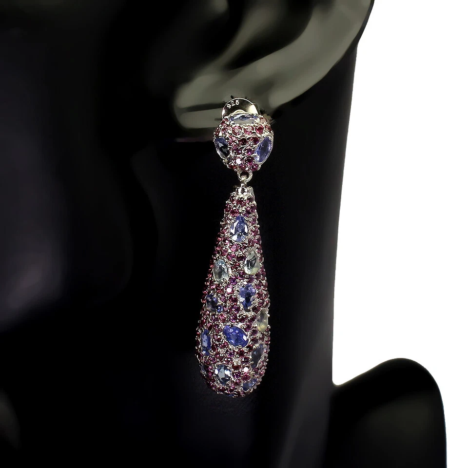 925 Sterlingsilber Ohrringe Ovaler Tansanit Aquamarin Rhodolith Edelstein - Bild 2 von 4