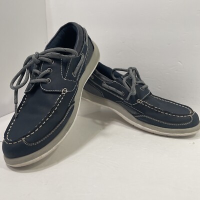 Croft Barrow Men Navy Blue Suede Leather Casual Boat Shoes Loafers M 