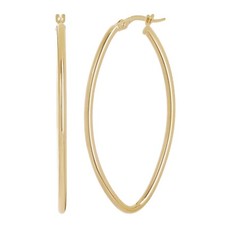 Italian 14k Yellow Gold Polished Oval Dangle Hoop Earrings 1.8" 2mm 1.8 grams