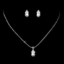 Bridal Wedding Prom Jewelry Set Crystal Rhinestone Pearl Simple Design Silver