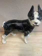 Antique Hubley Cast Iron Boston Terrier Doorstop- Black+White 7 Lbs 13oz Orig