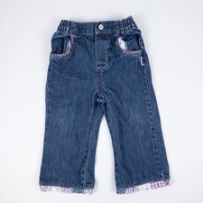 Vintage OshKosh Denim Jeans Y2K Blue Floral Ruffle Hem Baby Girls 18 Months