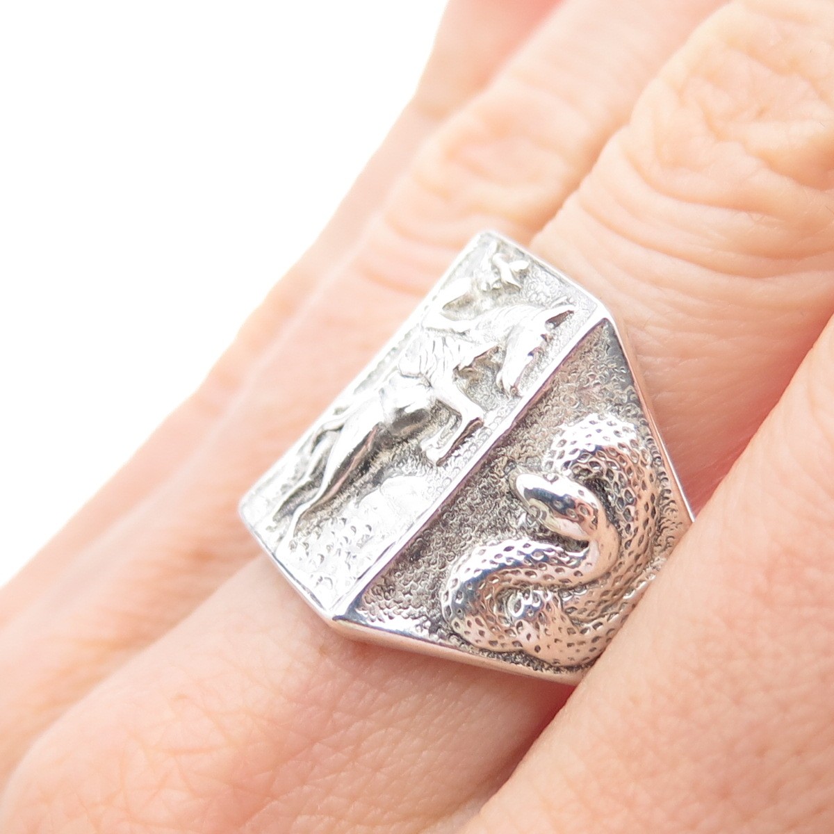BELL TRADING POST 925 Sterling Silver Vintage Cowboy & Snake Ring 