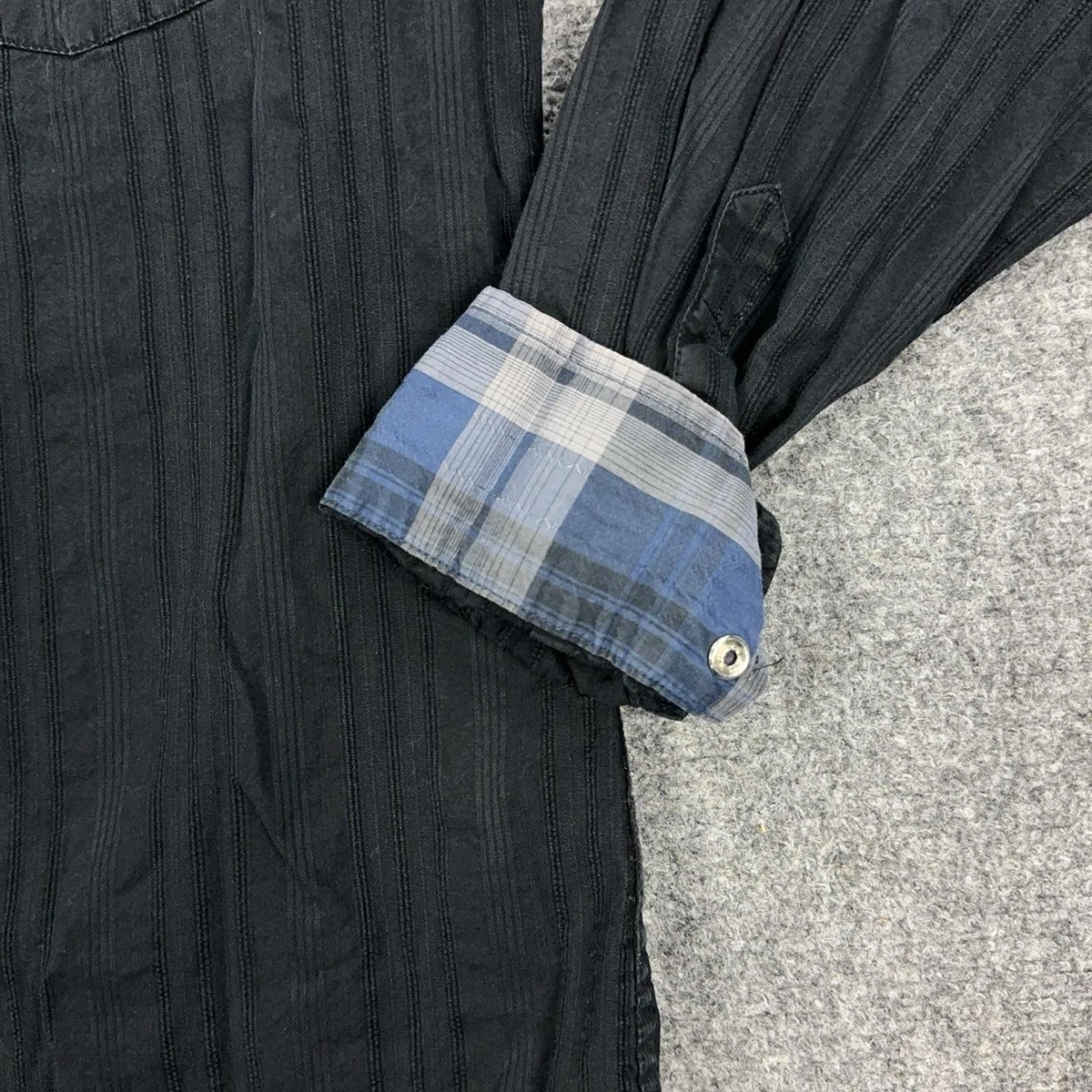 Camisa GUESS Para Hombre M Negra Algodón Rayas Manga Larga Con Botones Cuentas