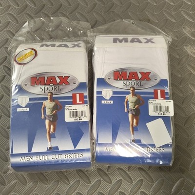 Max Sport Men Briefs Large (2x) 3 Pack Full Cut Underwear White Cotton Comfort
